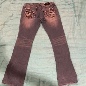 Miss Me Bootcut Jeans with white Fleur de Lis back